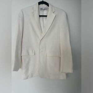 Zara Oyster White Linen Blend Oversized Blazer size XS